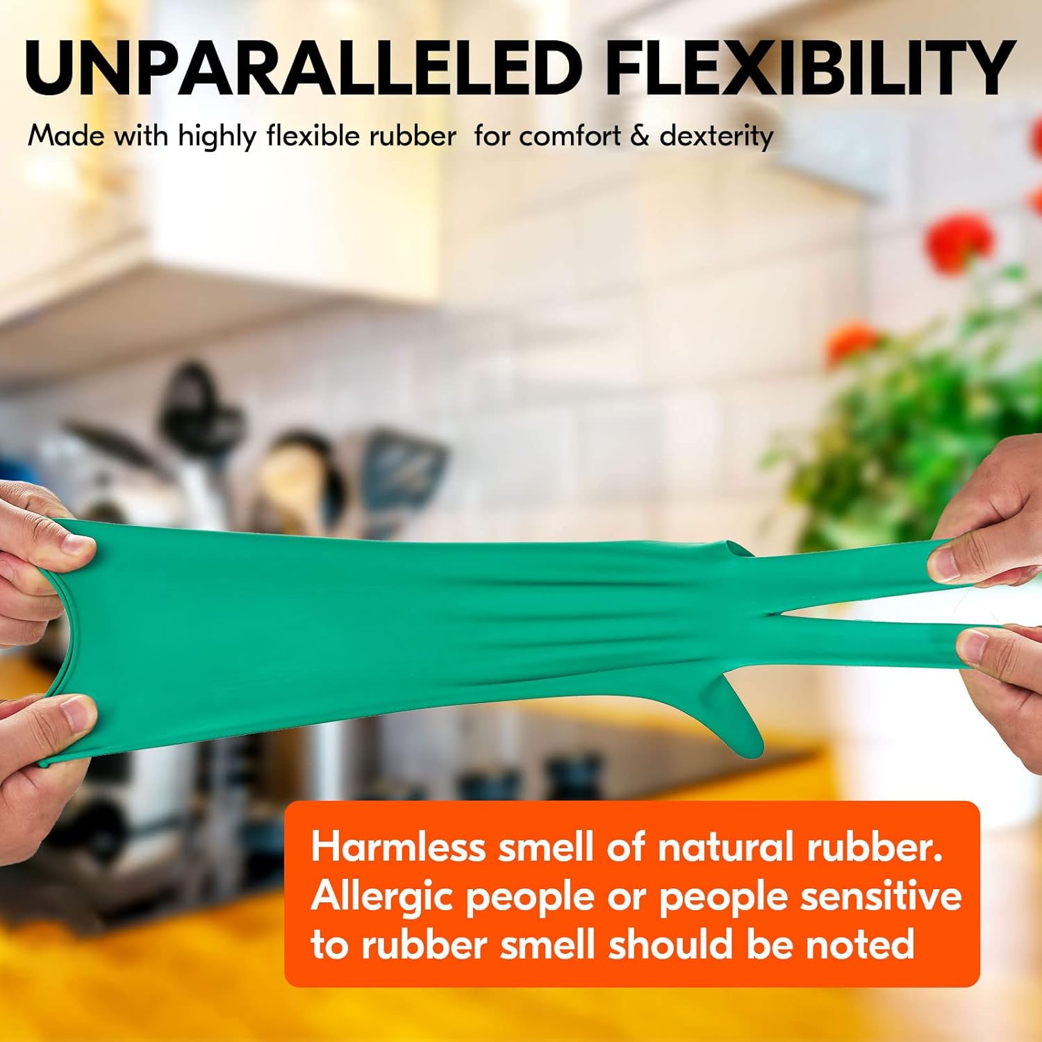 Vgo... 1-Pair Reusable Household Gloves, Rubber Dishwashing gloves, Extra Thickness, Long Sleeves, Kitchen Cleaning, Working, Painting, Gardening, Pet Care (Size M, Green, HH4601)