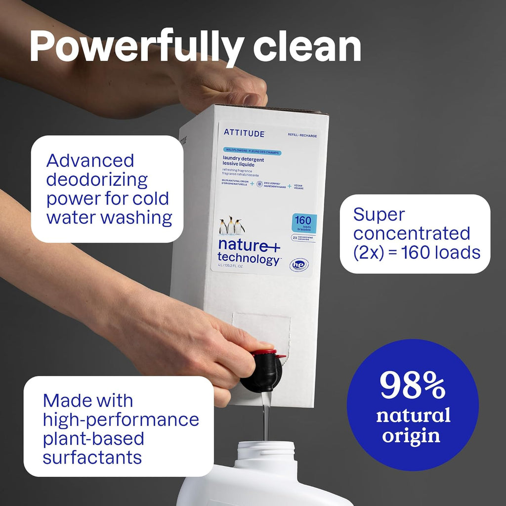 ATTITUDE Liquid Laundry Detergent Refill, EWG Verified, HE Compatible, Plant-Based & Vegan, Natural Laundry Soap, Summer Berries Scent, 160 Loads, 135.26 Fl Oz