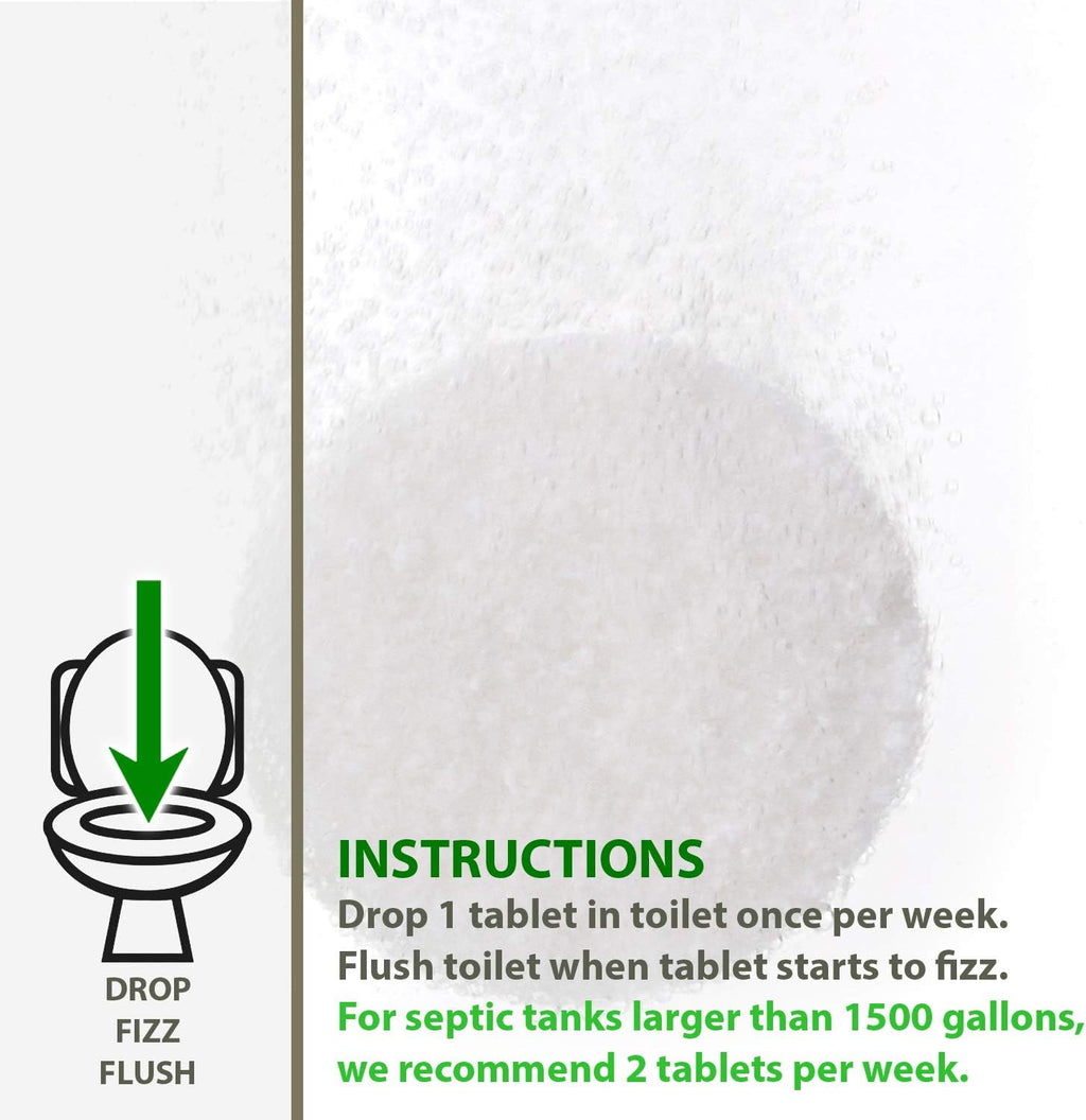 52 Weekly Septic Tank Treatment Fizz Tablets – Easy Flush Bio Toilet Tabs with Billions of Active Bacteria per Tablet – 1 Year Supply - 100% Natural & Safe for All Plumbing & Drain Lines…