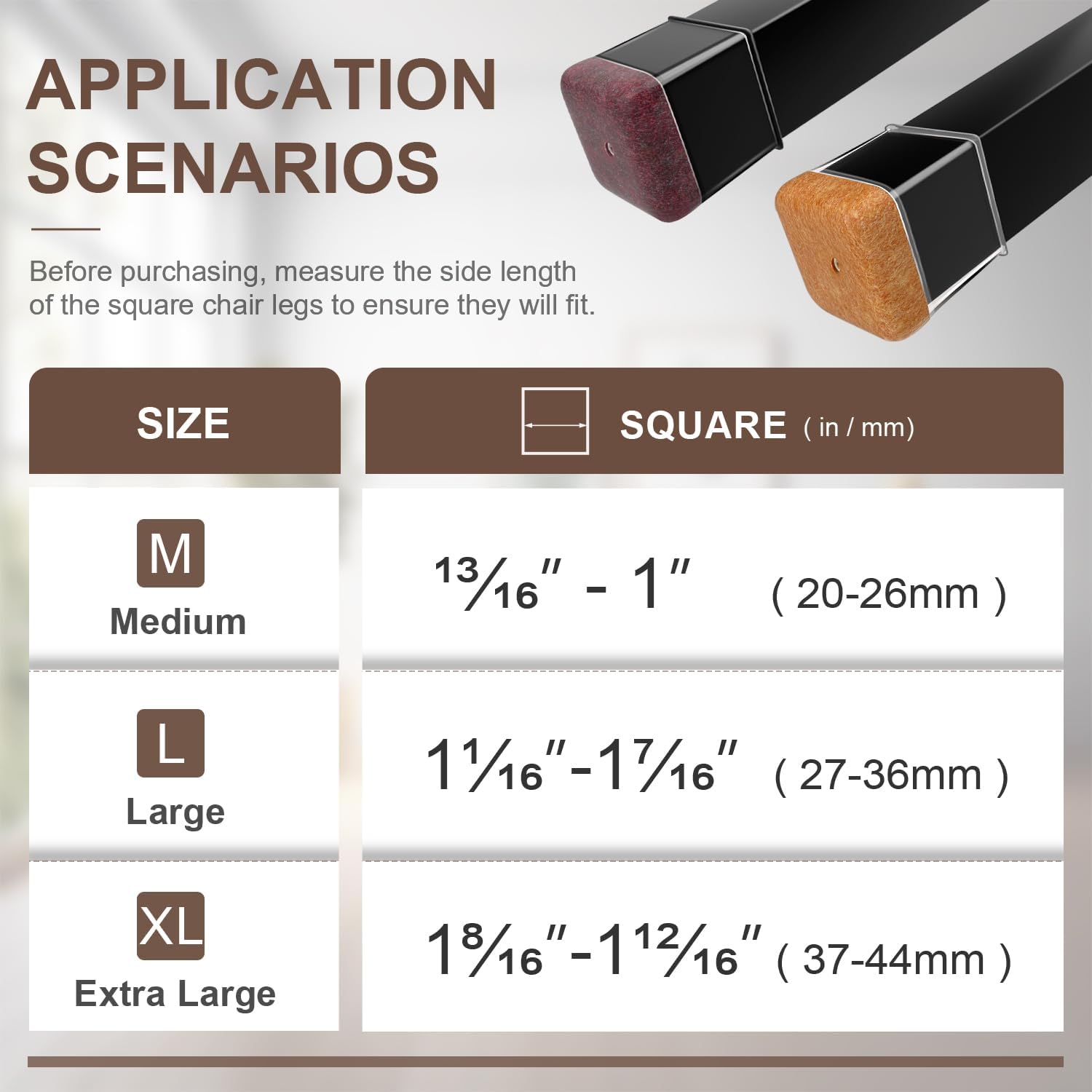 40 Pcs Chair Leg Floor Protectors for Hardwood Floors, Clear Rubber Furniture Sliders with Felt, Silicone Furniture Leg Caps Covers (Fit Square Diameter:1.06" to 1.44")