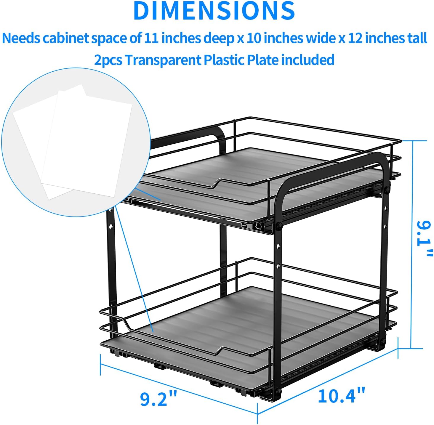 RCHYFEED Spice Rack Organizer for Cabinet, 2 Tier Pull Out Spice Racks for Inside Cabinets & Pantry, Height Adjustable Heavy Duty Vertical Spice Shelf for Seasoning Organizer(9.5" Wx10.5 Dx9.5 H)