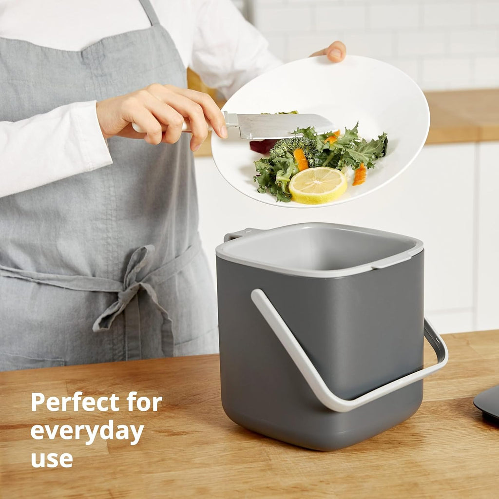 BLUE GINKGO Kitchen Compost Bin [2.6L / 0.69 GAL] – Filter-Free, Odor-Tight Countertop Food Waste Pail with Handles (Made in Korea, Green)