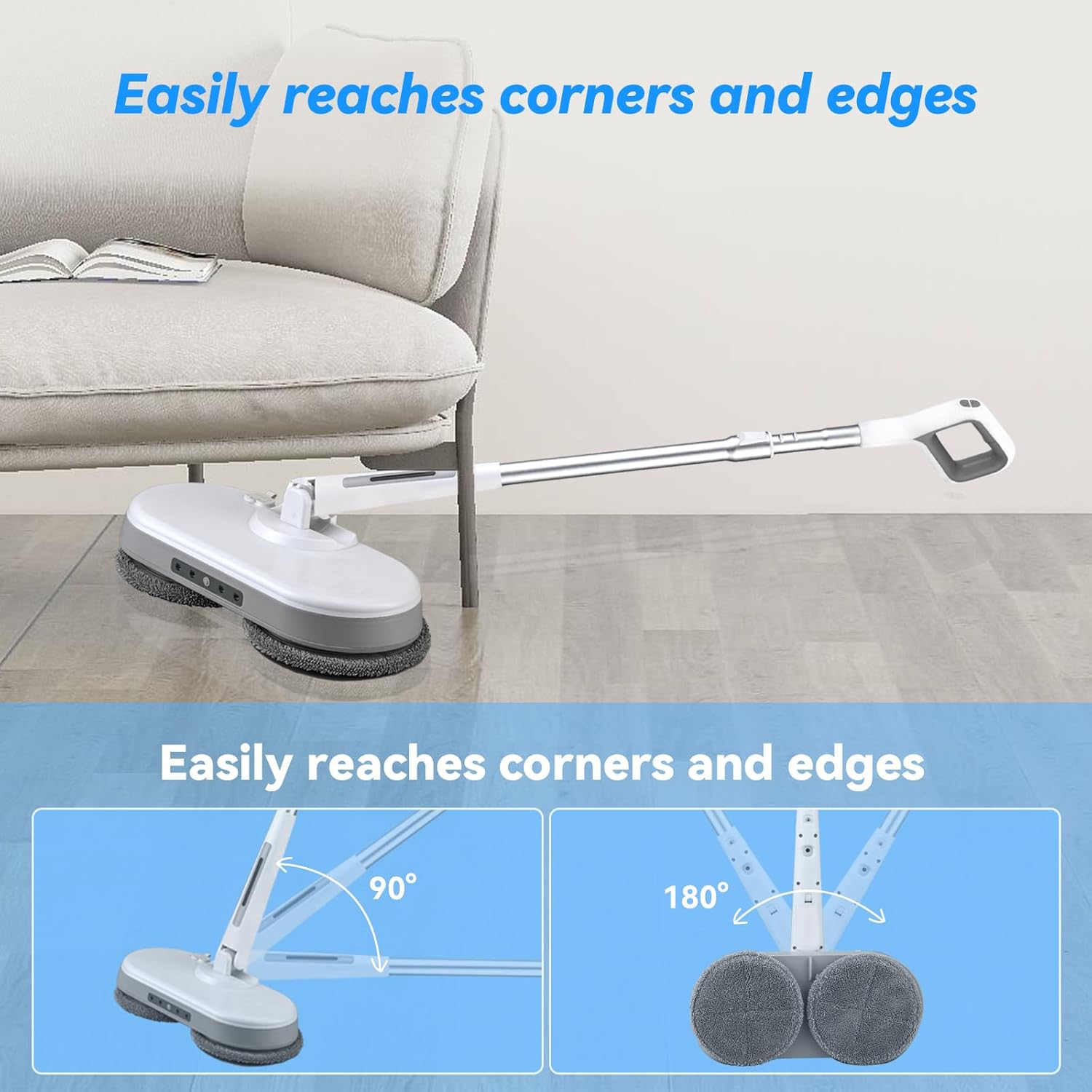 Cordless Electric Mop, Dual Motor Powerful Spin Mop 2600 mAh, Floor Polisher,1H Rechargeable Power Mops with LED Light/Water Sprayer, Electric Mops for Floor Cleaning for Hardwood, Tile, Rotate 180°