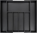 VaeFae Premium Bamboo Drawer Organizer, Expandable Silverware Drawer Organizer, Cutlery Tray with Dividers for Kitchen Utensils (Black, Large)