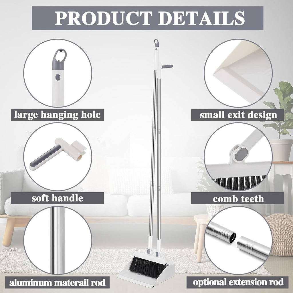 Suclain 4 Set 8 Pcs Broom and Dustpan Set 47 Inch Long Handle Brooms for Sweeping Indoor Household Dustpans for Indoor Outdoor Kitchen Floor