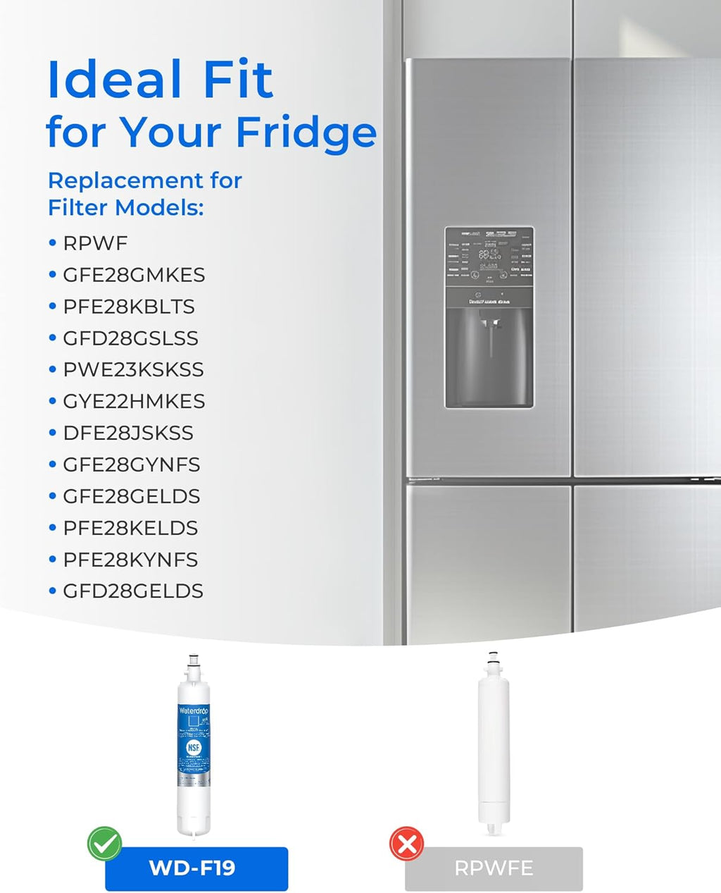 Waterdrop RPWF Refrigerator Water Filter (NOT RPWFE), Replacement for GE® RPWF, DWF-36, R-3600, MPF15350, OPFG3-RF300, WF277, RWF1063, 3 Filters