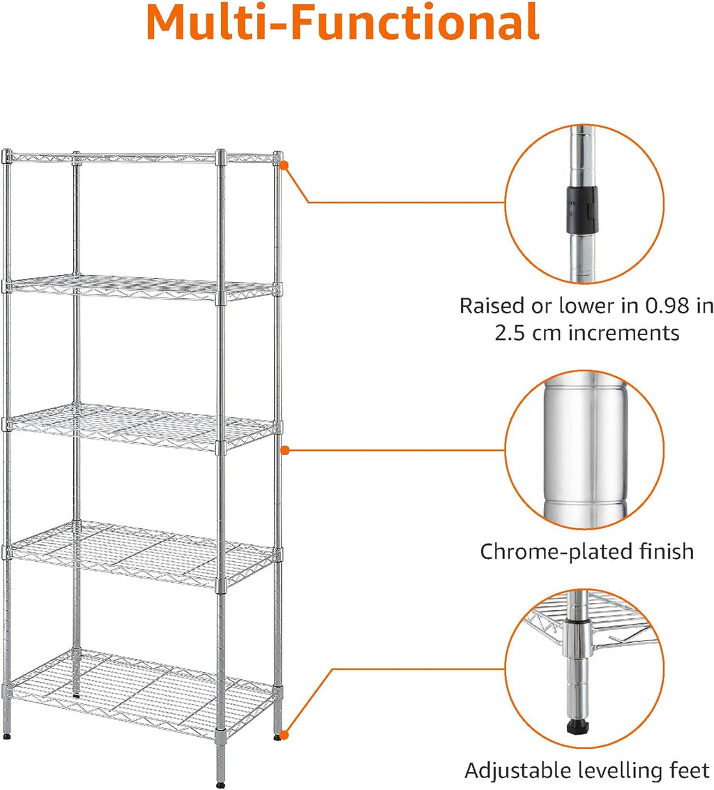Amazon Basics 5-Shelf Adjustable, Storage Shelving Unit, (200 Pound Loading Capacity per Shelf), Steel Organizer Wire Rack, 23.2 x 13.4 x 60 inches (LxWxH), Chrome