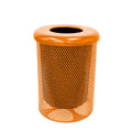 Coated Outdoor Furniture 32-Gallon Heavy-Duty Punched Steel Round Trash Receptacle, Commercial Outdoor Waste Bin with Liner & Black Flat Top Lid – Made in America (Textured Orange)