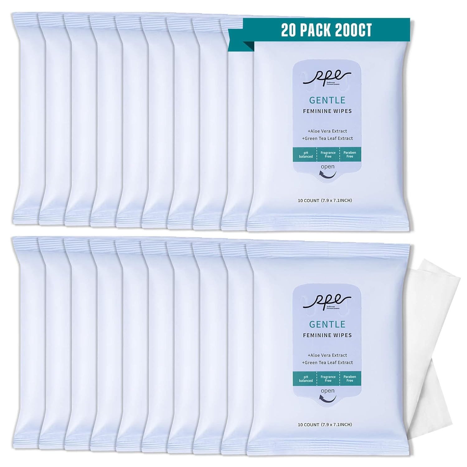 Large Feminine Wipes for Women, pH Balanced Soft Gentle Soothing Unscented Flushable Personal Hygiene Wipes for Intimate Period Care Portable to Go Sensitive Sanitary Wipes Travel (10ct, Pack of 20)