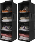 2 Pack Hanging Closet Organizer, 4-Shelf Hanging Shelves with Side Pocket, Black
