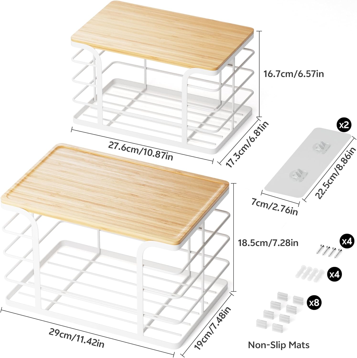2 Pack Extra Large Stackable Pantry Organizer,Wall Mount Garbage Bag Holder Dispenser with Bamboo Top for Kitchen Laundry Room Organization,White