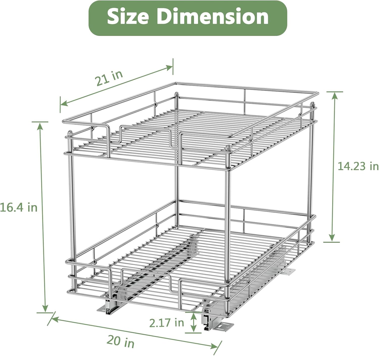 ROOMTEC Pull Out Cabinet Organizer 20" W x 21" D, Kitchen Cabinet Organizer and Storage 2-Tier Cabinet Pull Out Shelves Under Cabinet Storage for Kitchen Chrome