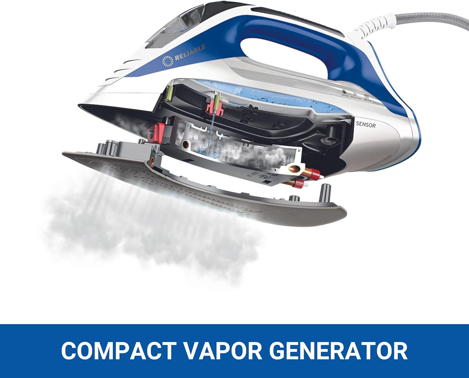 Reliable Velocity 240IR 1800W Steam Iron - Compact Vapor Generator Home Iron for Clothes, Sewing, Quilting and Crafting, Anodized Aluminum Soleplate, Continuous Steam Ironing
