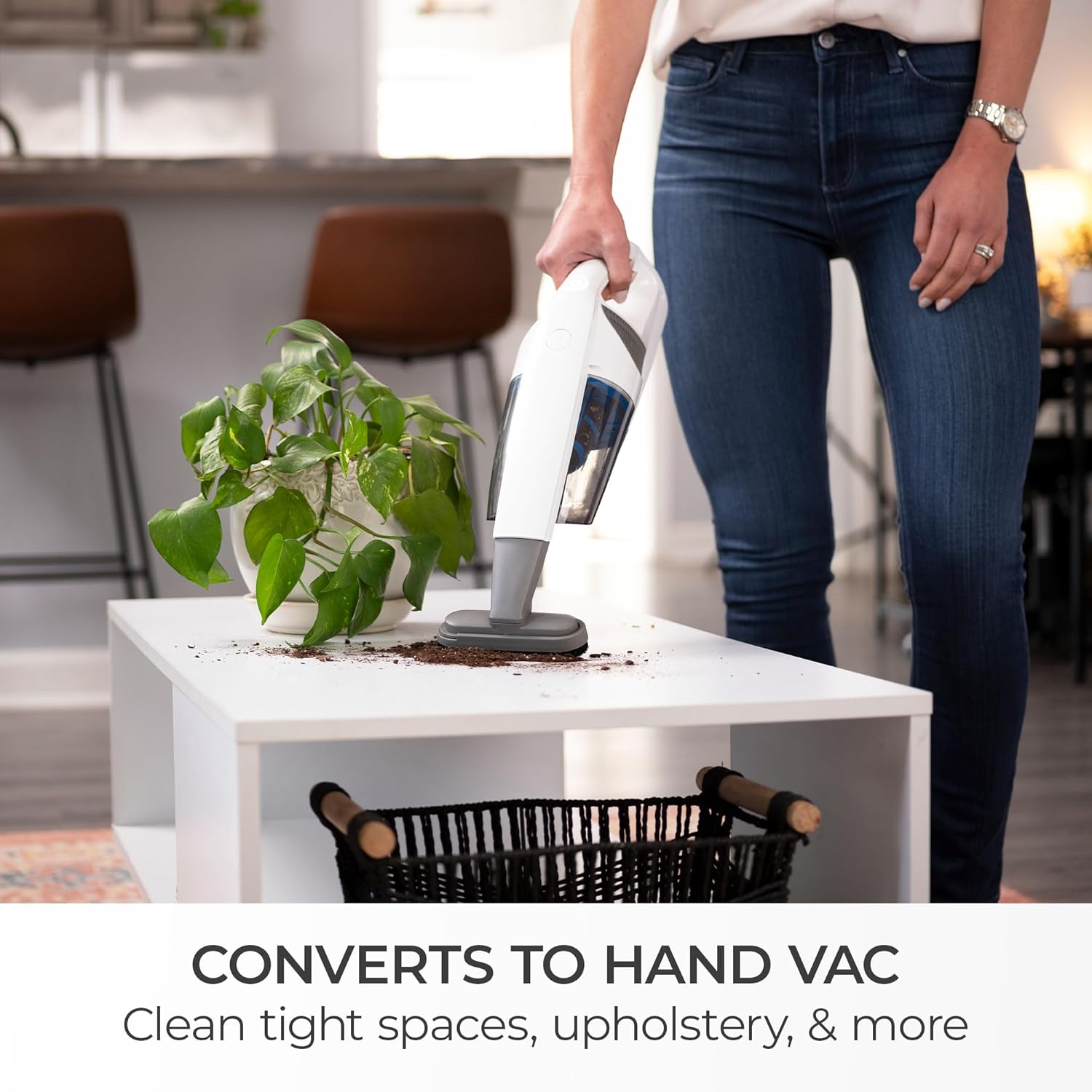 Kenmore DS1030 Cordless Stick Vacuum Lightweight Cleaner 2-Speed Power Suction LED Headlight 2-in-1 Handheld for Hardwood Floor, Carpet & Pet Hair, White