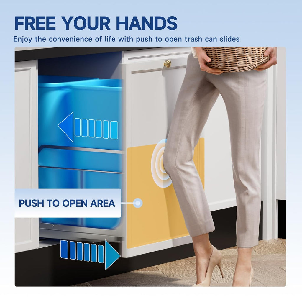 Insputer Double Pull Out Trash Can Under Cabinet with Push to Open Slides, Heavy Duty Under Sink Garbage Can Kit for Kitchen, Not Include Bin, Require 18" W X 24" D Cabinet, has Installation Video