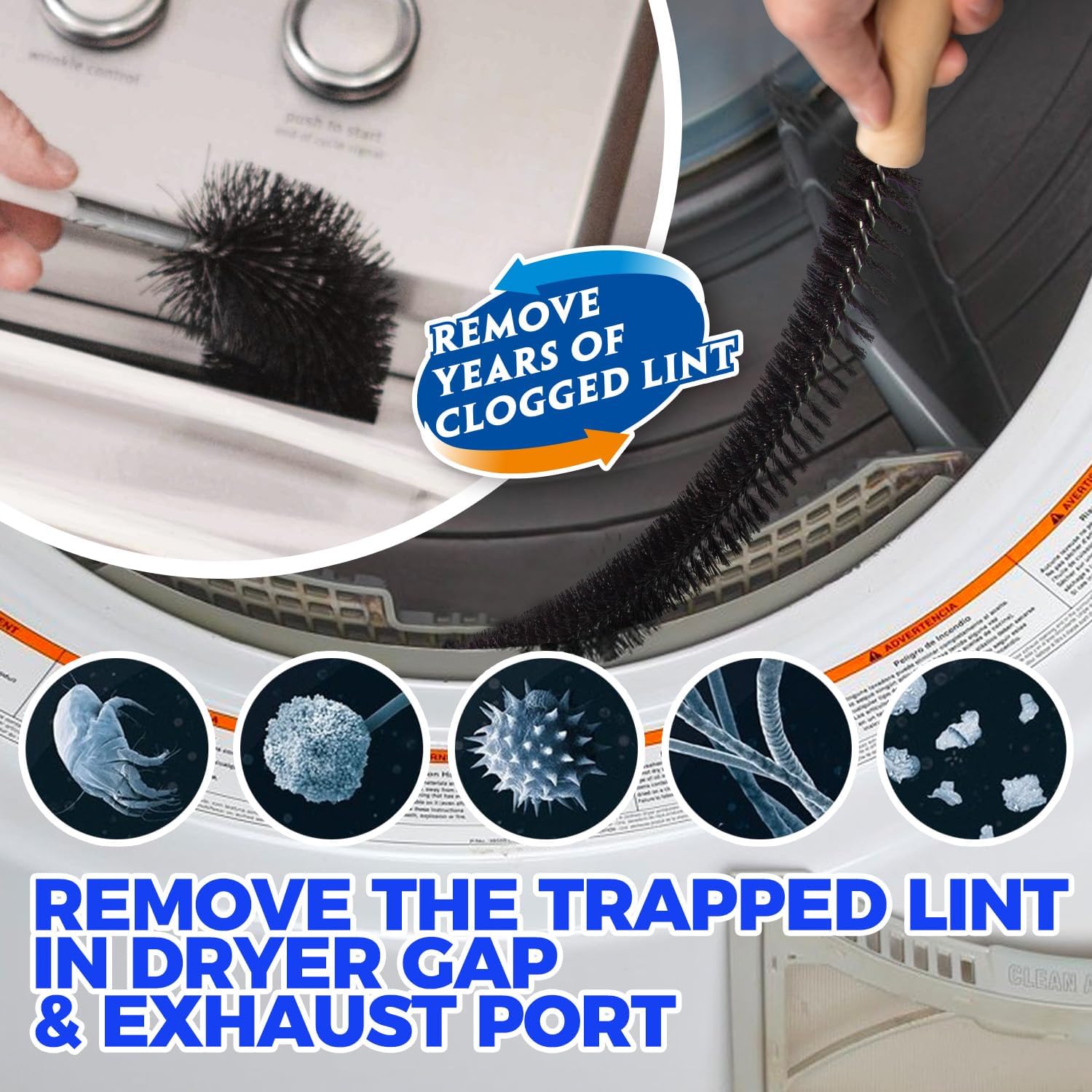 Holikme Dryer Vent Cleaner Kit Dryer Cleaning Tool Include Dryer Vent Brush, Omnidirectional Blue Dryer Lint Vacuum Attachment Dryer Lint Trap Brush, Vacuum & Dryer Adapters