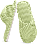 Evshine Summer House Slippers for Women Corduroy Cross Bow Indoor Slippers Open Toe Slip On Bedroom Shoes with Memory Foam