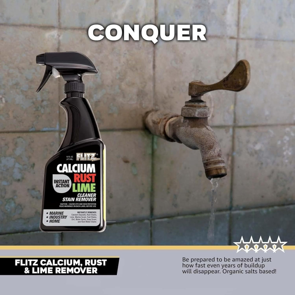 Flitz Calcium, Rust, & Lime Remover - 16oz Bottle of USA-Made Limescale Remover for Toilets, Showers, and More - Powerful Spray that Instantly Eliminates Tarnish, Grease, and Other Grime (3 Pack)