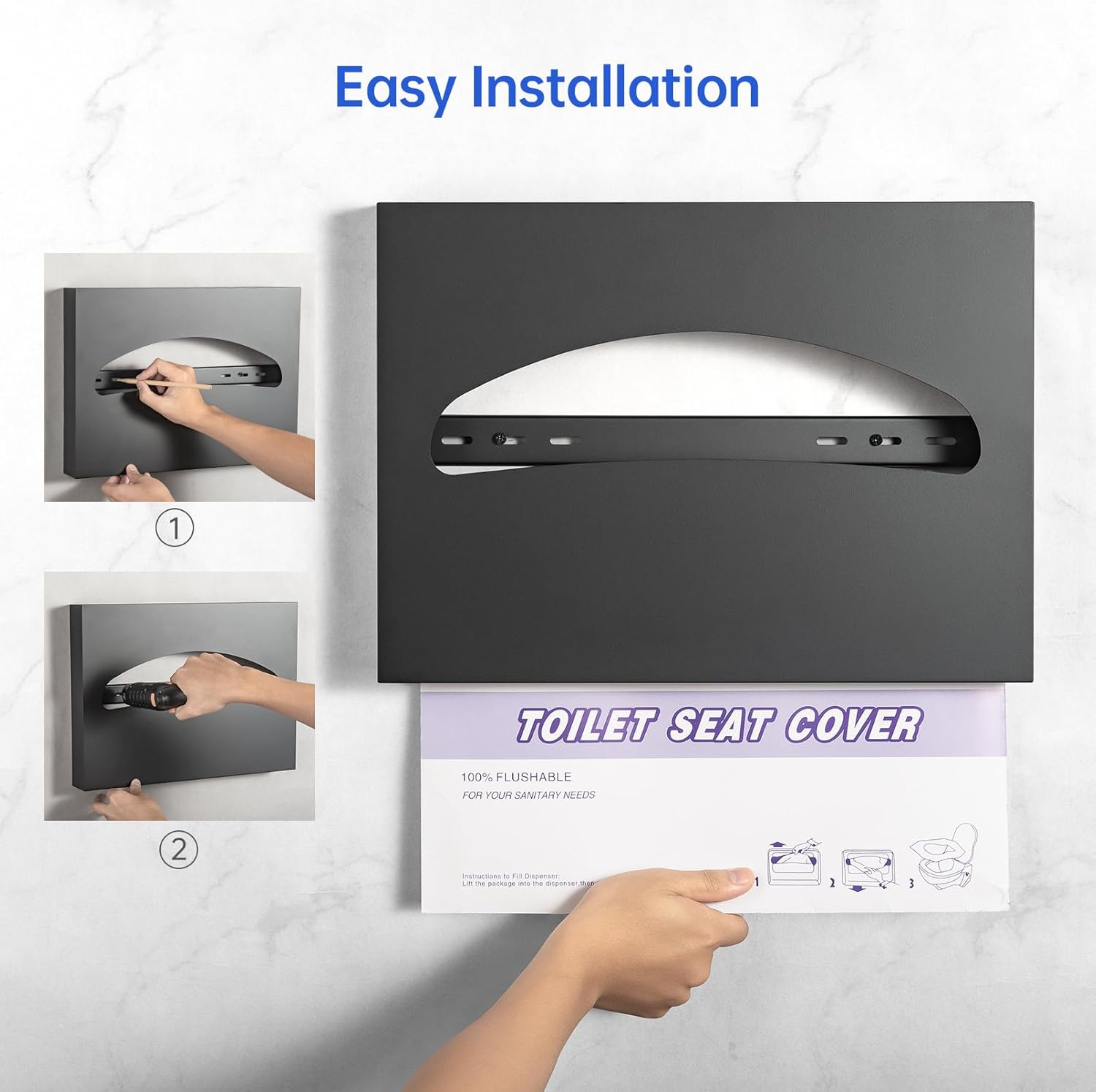 2 Packs Toilet Seat Cover Dispenser Wall Mounted Stainless Steel Matte Black