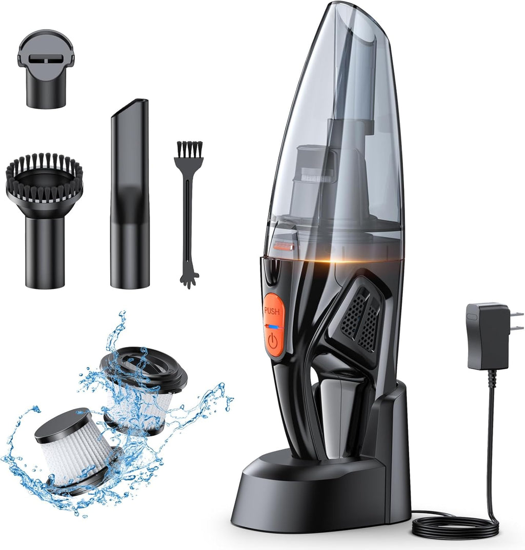 Handheld Vacuum Cordless Rechargeable 9KPA - [2H Fast Charging Dock] Portable Car Vacuum Cleaner High Power Suction with LED Light, 2 HEPA Filters, Dust Busters Wet Dry for Home/Car/Office/Pet