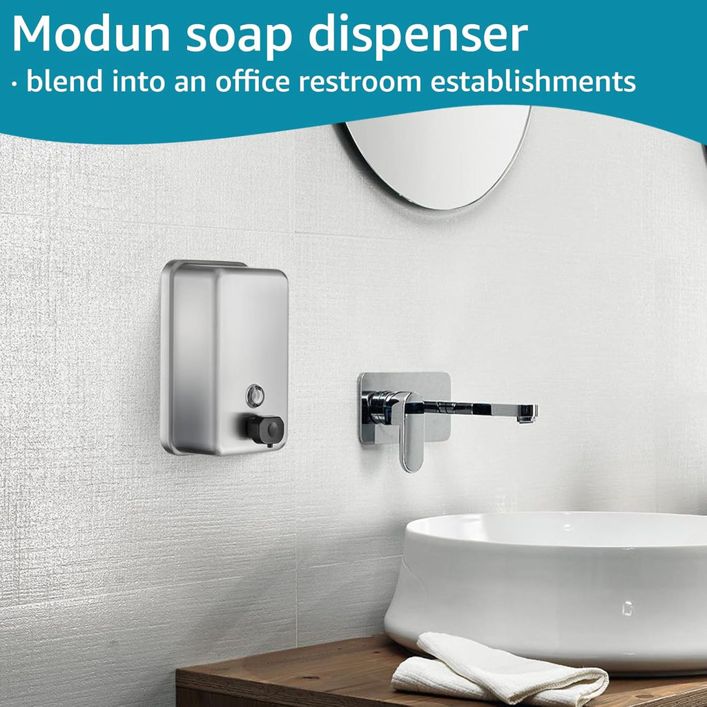Commercial Wall Mount Soap Dispenser - Stainless Steel Bathroom Hand Soap 38.8oz Liquid - Anti-Leak Pump and Large Capacity Brushed Refillable