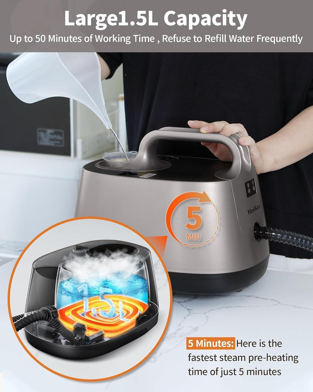 Steam Cleaner for home, 293°F 58 PSI Powerful Multipurpose Steam Mop for Home Use, 50Oz Capacity, Heavy Duty Steamer for Carpets, Handheld Steamers, Floors, Cars, Tiles, Crack Cleaning, Titanium