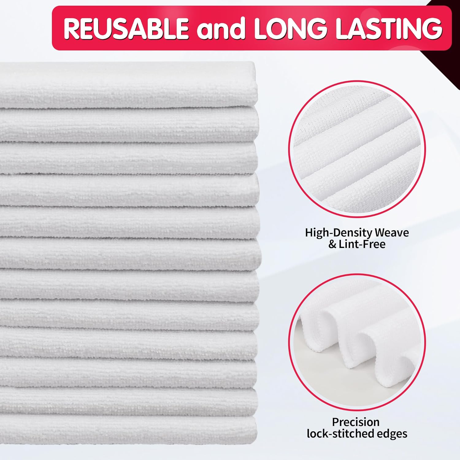FIXSMITH White Microfiber Cleaning Cloth -Pack of 12, Highly Absorbent Cleaning Rags, 16"X12" All Purpose Cleaning Towels for Housekeeping, Kitchen, Car, Lint Free and Reusable Microfiber Towels