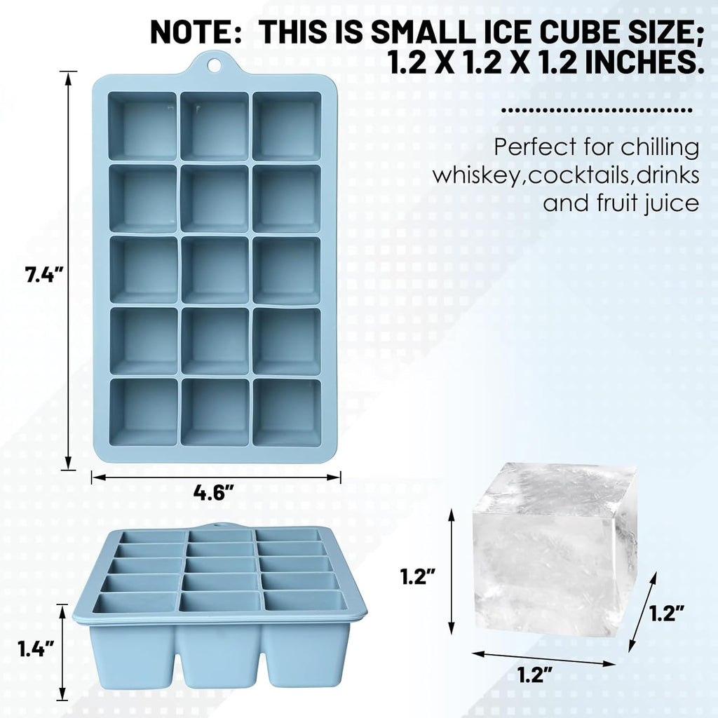 Silicone Ice Cube Trays 3Packs, Easy Release Ice Cube Molds with Lid, Freezer Stackable Ice Maker for Whiskey, Baby Food, BPA Free (Blue+Grey+Pink)