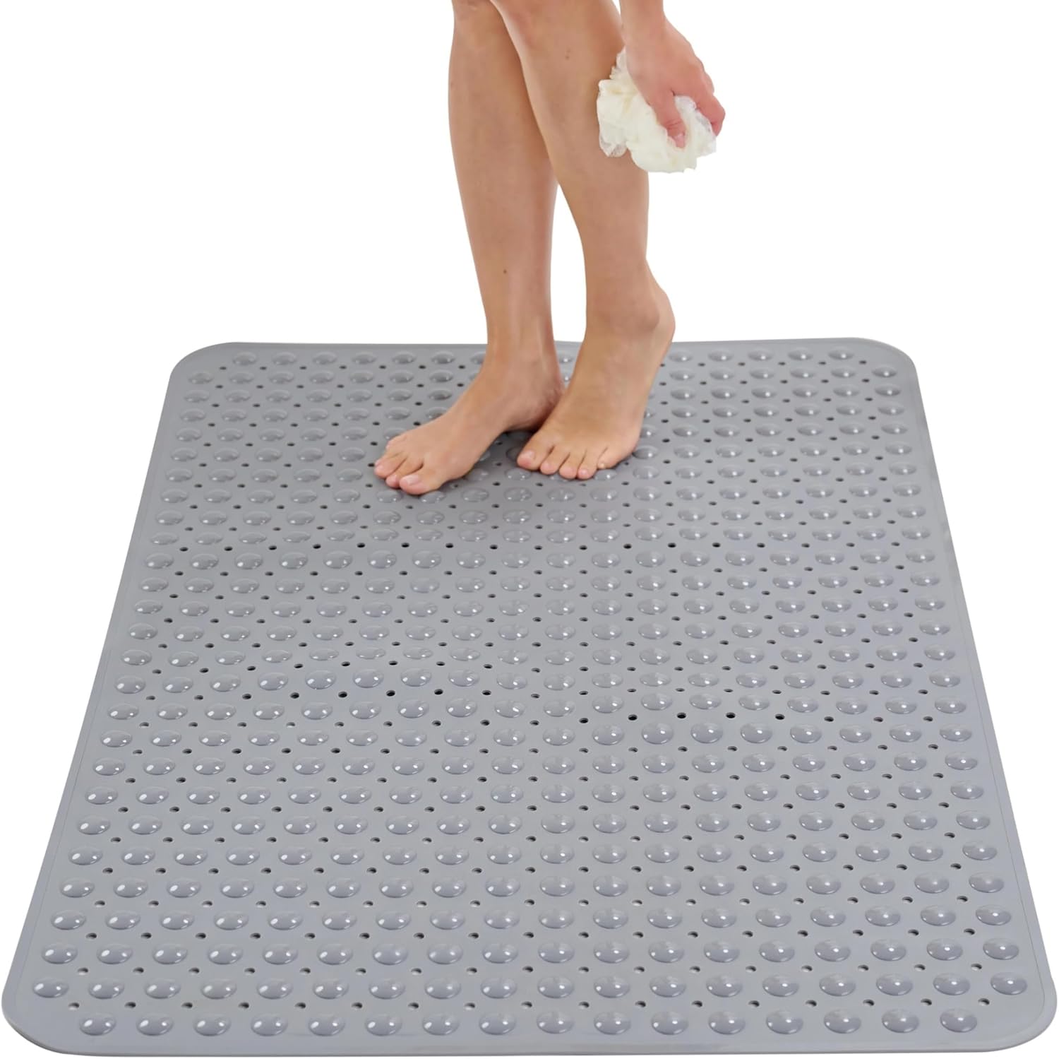 ENKOSI Extra Large Shower Mat Non Slip - 47 x 32 inch - XL Bathroom Shower Mat - Large Shower Matts for Shower Stall Floors - Secure Suction Cups and Drain Holes (47x32 Grey)