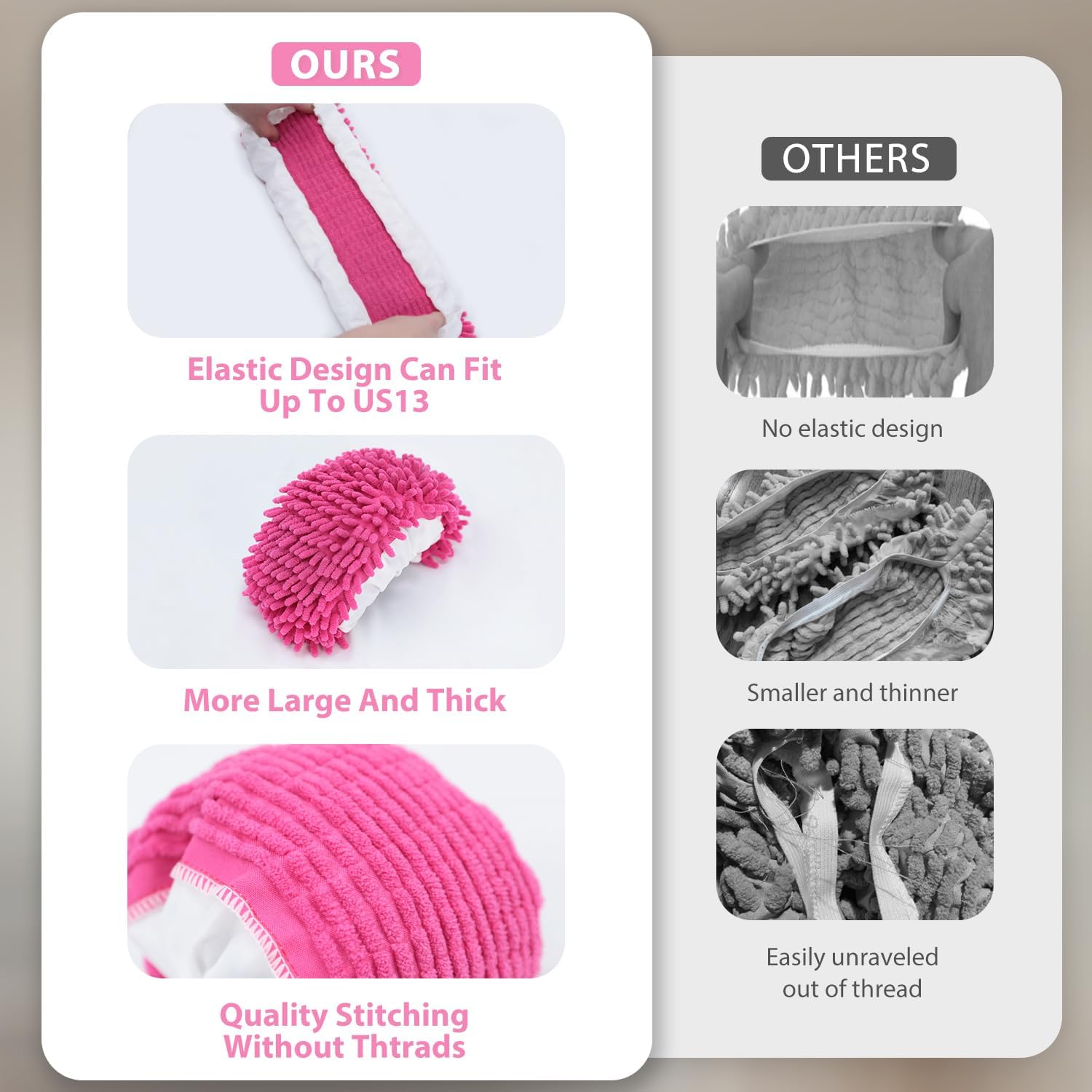 8 Pcs Mop Slippers Socks Floor Cleaning,Microfiber Shoe Covers dust Washable Reusable for Woman Man House Kitchen (Rose)