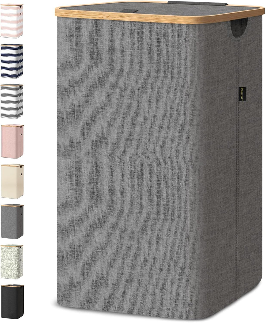 BALEINE Laundry Hamper with Lid, Tall Laundry Baskets with Bamboo Pull Handles, Large Laundry Bin with Internal Support (18 Gal/70L, Grey)