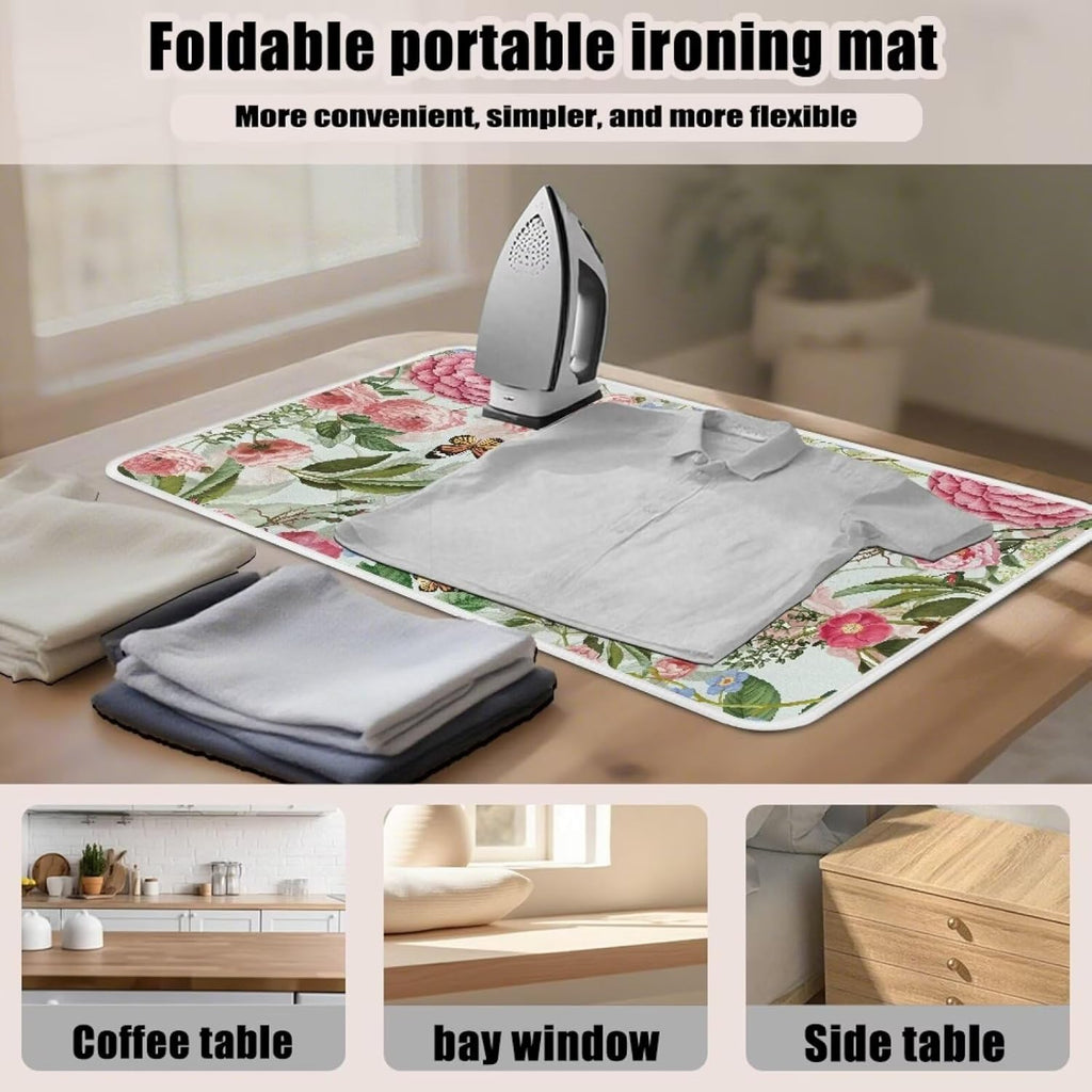 Ironing Mat Foldable Ironing Pad Portable Board Iron Board Alternative Cover,Hummingbird Floral Small Iron Mat for Table Top,Washer and Dryer 32 x 16 Inch
