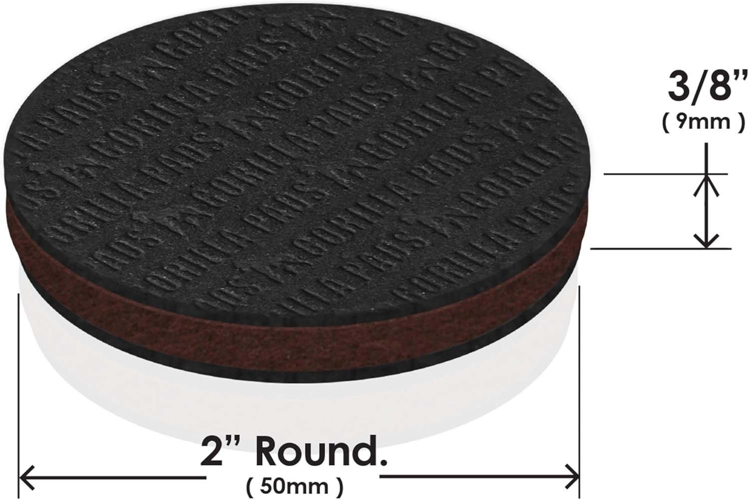 GorillaPads Non Slip Furniture Pads/Floor Grippers (Set of 16 Grips) 2 Inch Round Floor Protectors for Under Furniture, Black, CB144-16