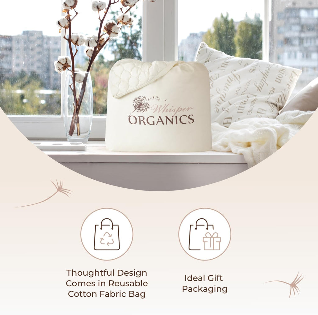 100% Cotton Organic Mattress Pad - Breathable & Cooling Mattress Protector Twin XL Size - Premium 300GSM Quilted and Noiseless Machine Washable Organic Cotton Mattress Protector (Ivory, Twin XL)