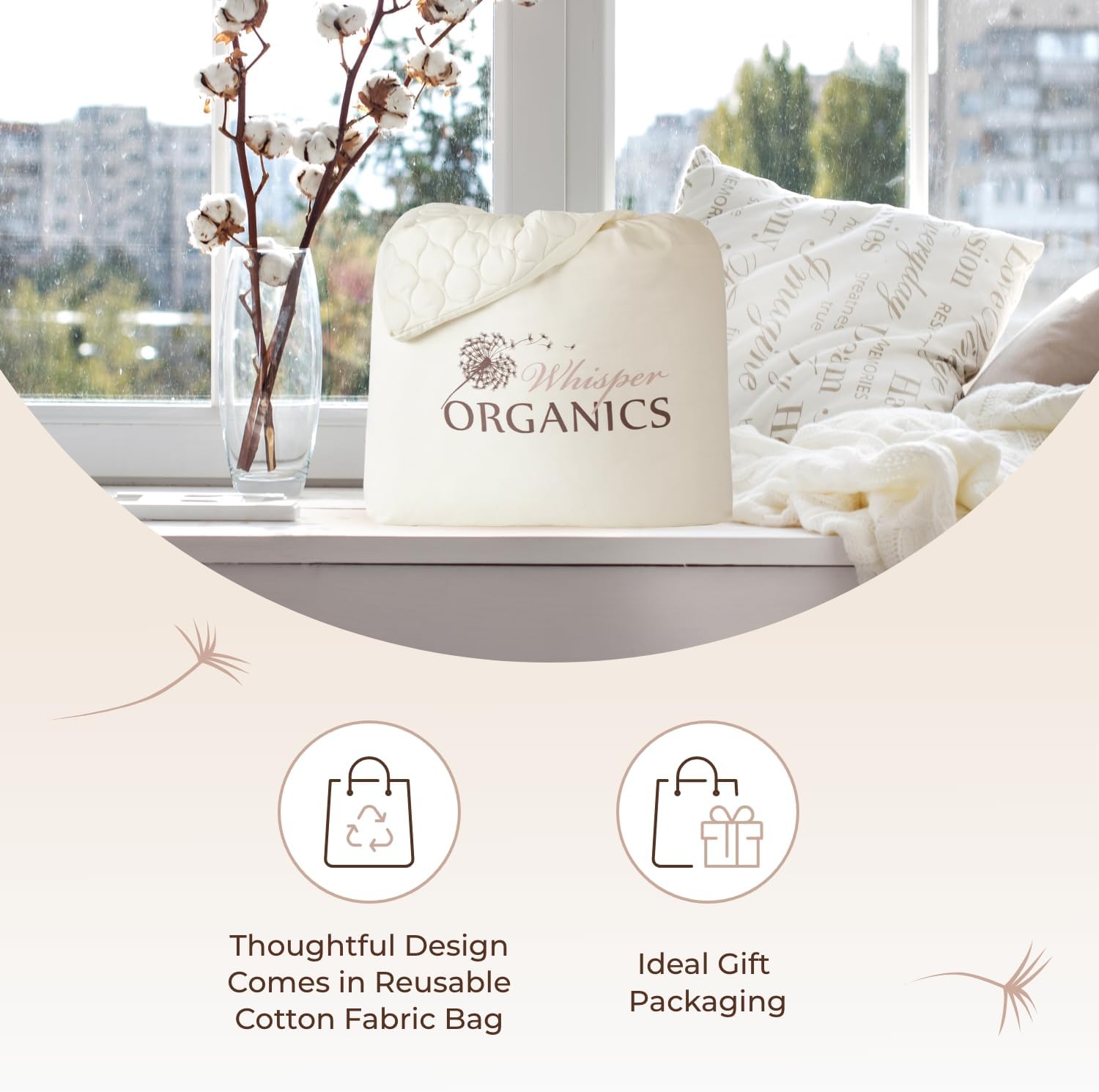 100% Cotton Organic Mattress Pad - Breathable & Cooling Mattress Protector Twin XL Size - Premium 300GSM Quilted and Noiseless Machine Washable Organic Cotton Mattress Protector (Ivory, Twin XL)