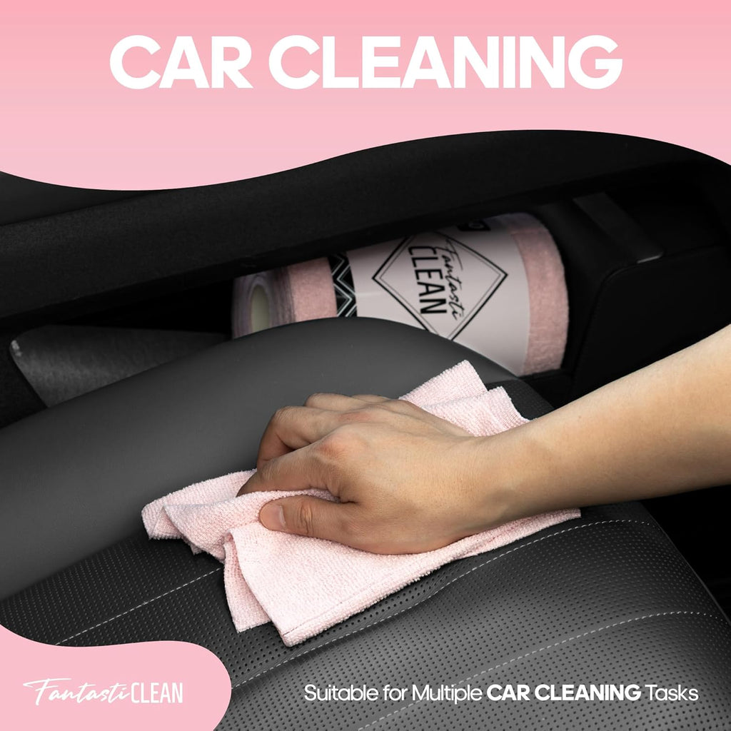 Fantasticlean Microfiber Cleaning Cloth Roll 2 Rolls 120 Pack, Tear Away Paperless Towels, 8" x 8", Reusable Washable Rags, Home Kitchen, Pet, Office, Indoor Outdoor, Portable (Pink and Off-White)