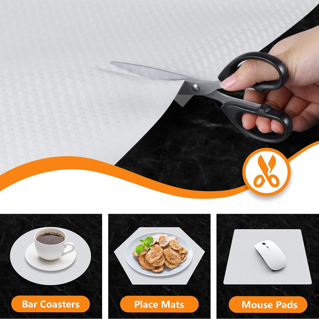 Shelf Liners for Kitchen Cabinets Refrigerator Liners Waterproof & Oil-Proof Kitchen Cupboard Liner Non-Slip Drawer Mats EVA Material Non Adhesive Fridge Liner for Shelves-White 17.5 x 236.2 Inches