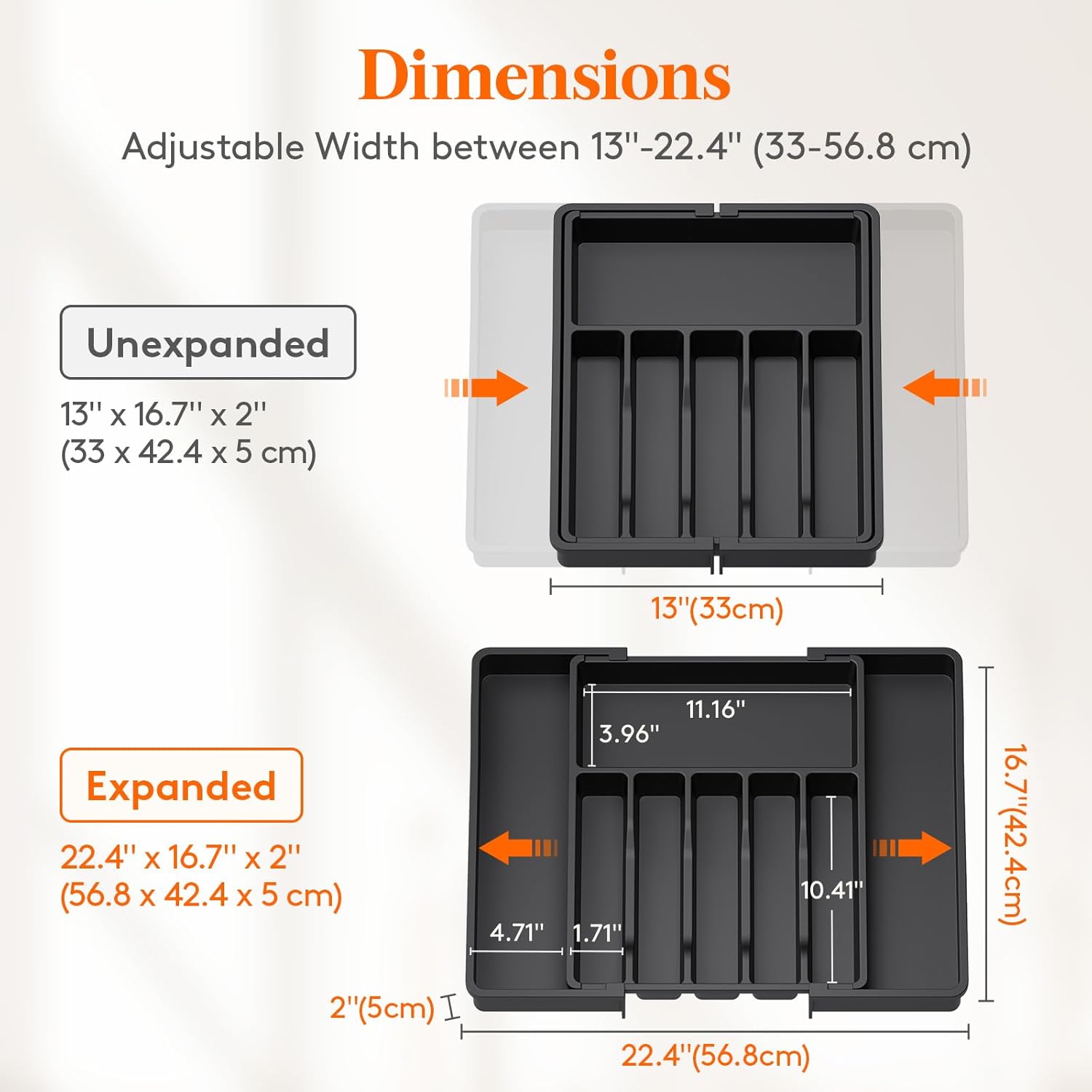 Lifewit Deep Silverware Drawer Organizer for Kitchen, Expandable Utensil Tray, Adjustable Flatware Cutlery Holder, Large Plastic Kitchen Storage for Spoons Forks Knives, 22.4 x 16.7 x 2 inches, Black