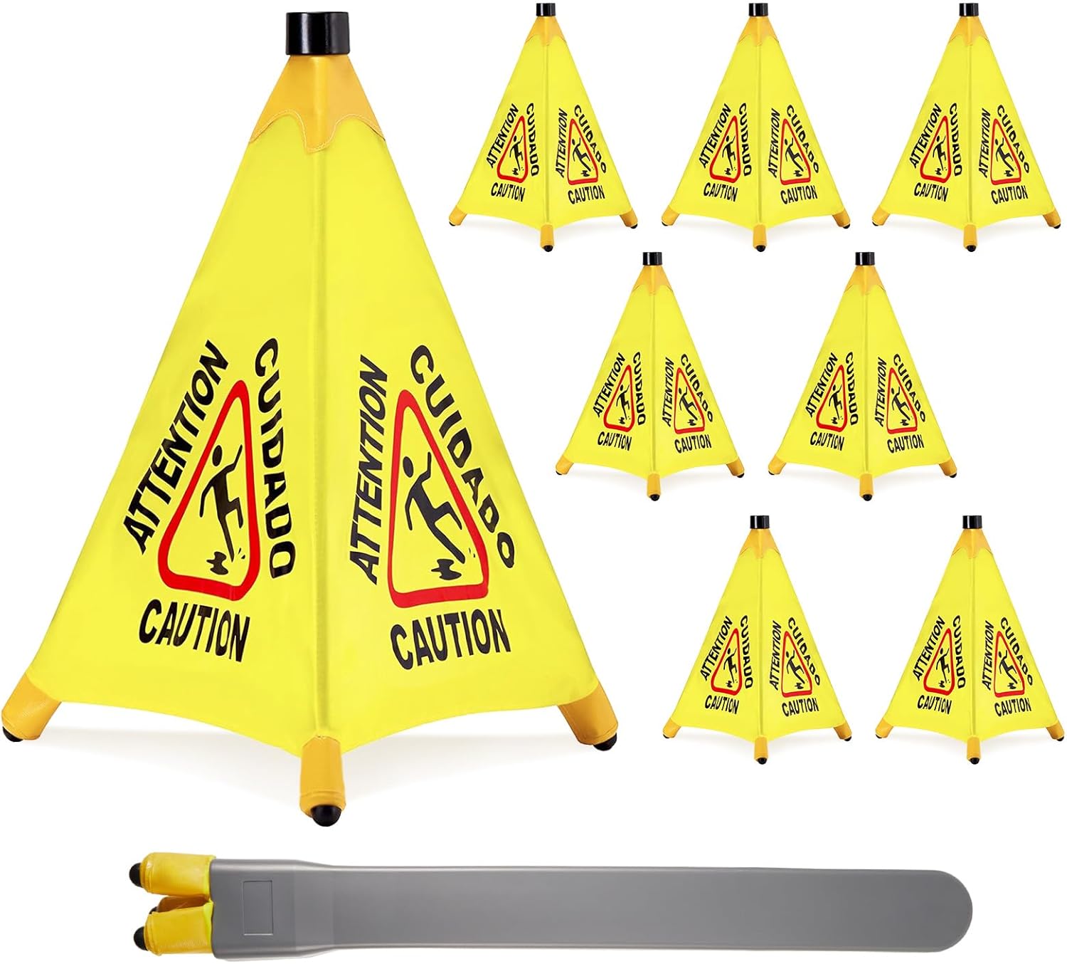 8 Pcs Pop up Wet Floor Sign with Storage Tube 20 Inch Wet Safety Signs Commercial Caution Safety Cone Pop up Caution Sign for Commercial Stores Grocery Restaurant Restroom Office Use