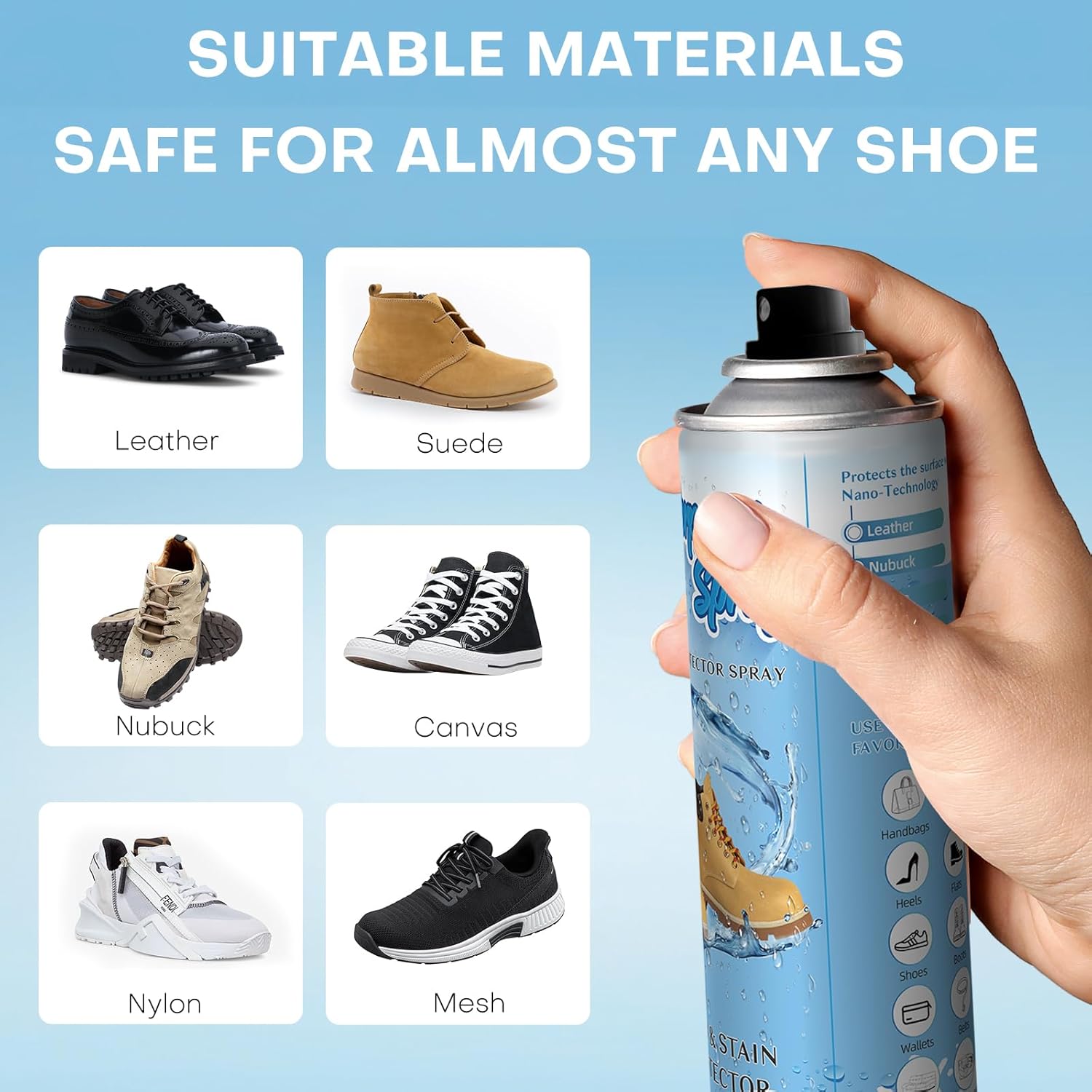 etching Shoe Protector Spray, Suede Protector Spray, Rain & Stain Waterproof Protection for Shoes, Boots, Handbags, Purses, Suede, Leather, Canvas, Nubuck, Fabric, Nylon, 10.15Oz