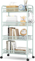 TOOLF 4-Tier Rolling Cart, Metal Utility Cart with 3 Hooks, Easy Assemble Mobile Storage Trolley On Wheels, Metal Shelving Units Kitchen Bathroom Laundry Room