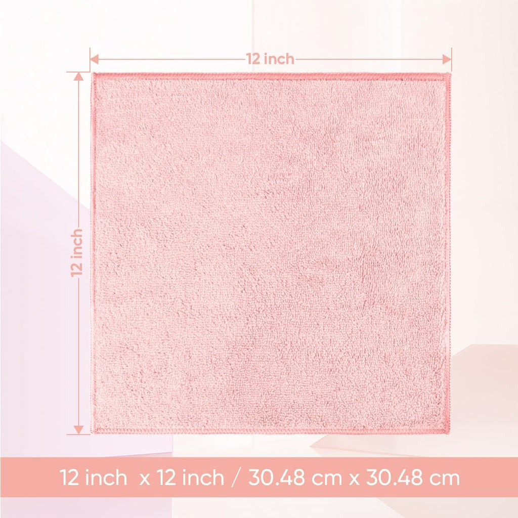 HOMEXCEL Microfiber Washcloths 12 Pack, Highly Absorbent and Soft Face Towel, Multi-Purpose Wash Cloths for Bathroom, Gym, Hotel, Spa and Kitchen, Multicolor 12x12 Inch, Pink