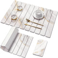 2 PCS Large Stone Dish Drying Mat for Kitchen Counter,Quick Dry Stone Dishes Mats,Marbled Water Absorbing Diatomaceous Earth Drying Pad for Countertop Bottles Utensils Cups(Gold White 24"x16"&8"x4")