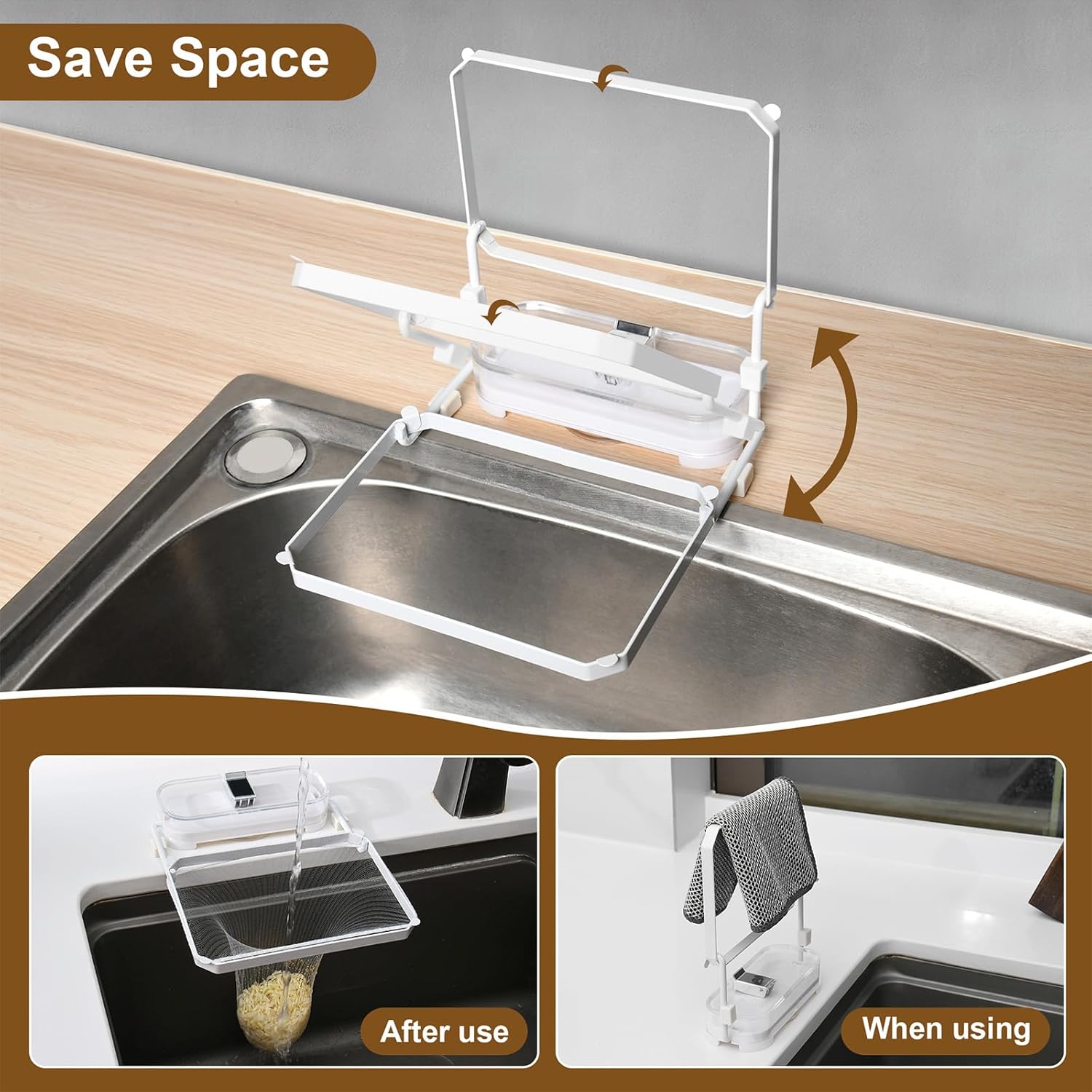 Kitchen Sink Drain Strainer Basket Holder - 50 Mesh Net Bags for Food Scraps, Kitchen Sink Food Catcher & Garbage Disposal Strainer (White)