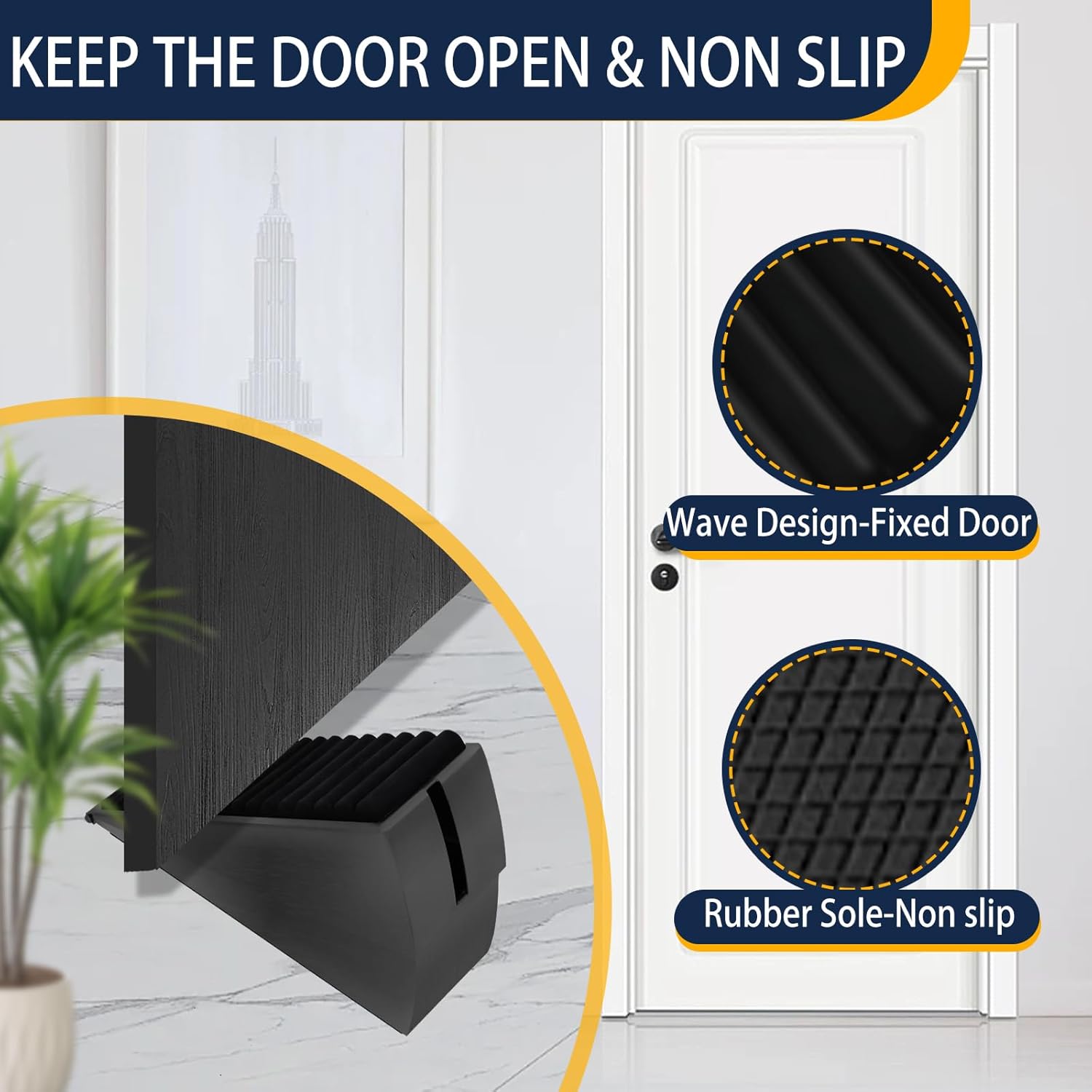 Adjustable Large Door Stopper, Strongest Tall Spring Heavy Duty Door Stop, 3 in Wedge Door Stoppers for Bottom of Door, Stainless steels Make Suits for Any Heavy Door(2 Pack Black)
