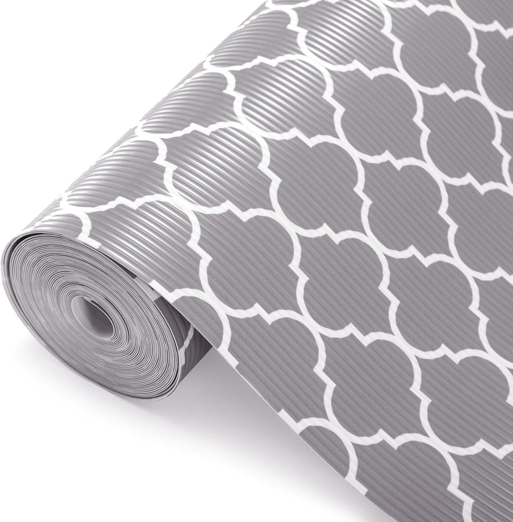 Glotoch 2 Rolls Shelf Liners for Kitchen Cabinets 12”x 20ft, Non Slip Drawer Liner,Waterproof Cabinet Liner for Wire/Pantry/Closet Non Adhesive Table Place Mats, Heavy Duty, Quatrefoil Grey