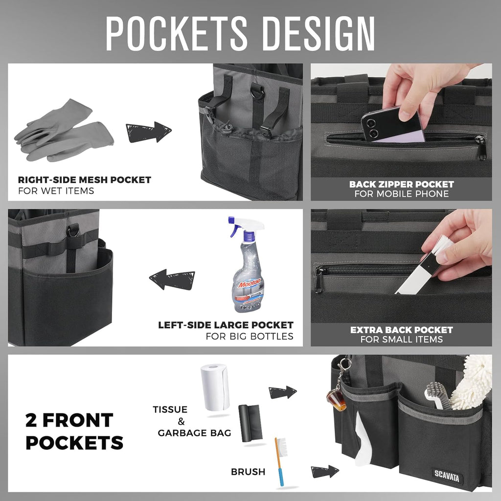 Compact Wearable Cleaning Caddy, Small Cleaning Caddy Supplies Organizer with Handle & Shoulder Straps for Housekeepers, Under Sink & Car Cleaning Tool Organizers Bag (DarkGrey)
