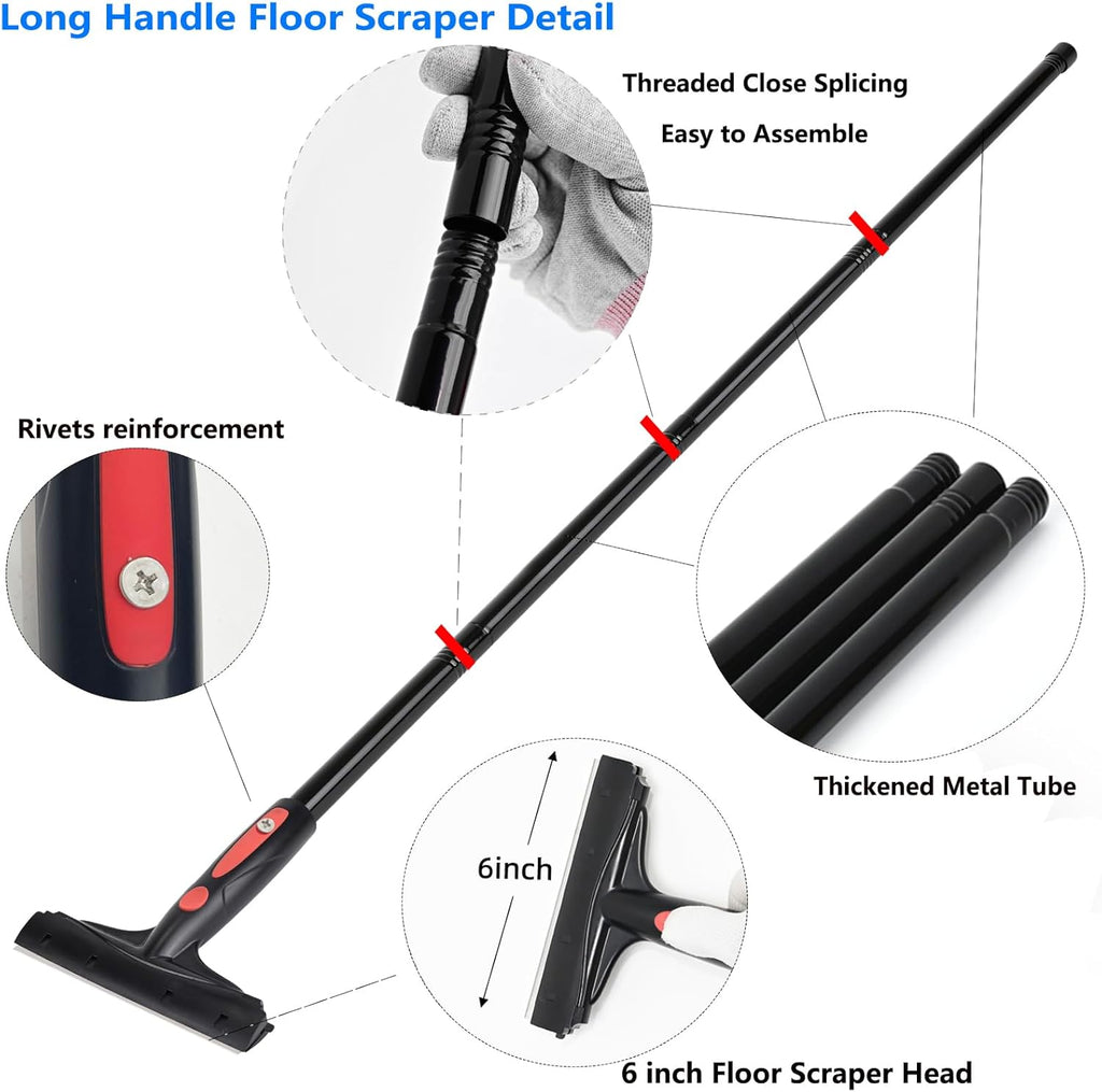 EHDIS Extenble Razor Blade Scraper, 16''-58'' Long Handle 6" Wide Blade Scraper Tool with 10 Double-Edge Blades for Cleaning Paint, Caulk, Adhesive,Painting, Tile, Floors, Walls (068-pro)