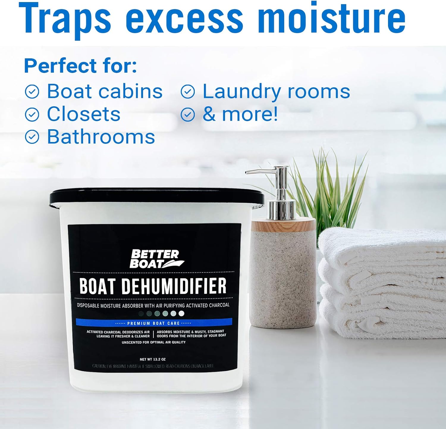 Moisture Absorber and Boat Dehumidifier, Charcoal Odor Remover for Damp Smell and Humidity, Unscented and Fragrance-Free, 1 Pack, Ideal for Basement, Closet, Home, RV, or Boating, No Refill Needed