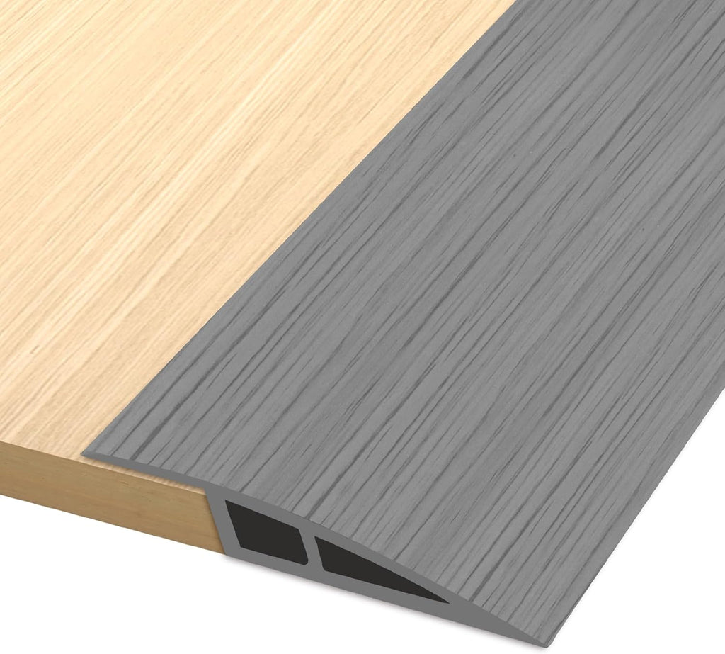 Vinyl Door Threshold Flooring Transition Strip Self Adhesive Carpet Edging Strip for Laminate Doorway Edge Threshold from 2/5" to 3/5" (Light Gray Wood Grain, 6.6 Ft)